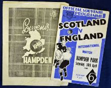 1948 Scotland v England Football Programmes played at Hampden Park 10th April 1948 team changes in