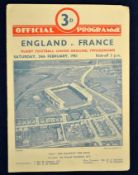 1951 England v France rugby programme - played on 14th February with France winning 11-3 for first