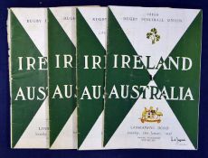 1958 Ireland v Australia rugby programmes (4) - played on Saturday, 18 January at Lansdowne Road
