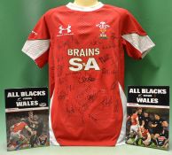 2010 Wales Rugby Tour to New Zealand International rugby signed shirt and programmes - red short