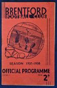 1938 Brentford v Bolton Wanderers Football Programme dated 01/01/38 played at Brentford, clean