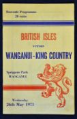 1971 British Lions v Wanganui – King Country rugby programme - played 26th May with Lions winning