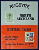 1977 British Lions v North Auckland rugby programme – played on 6th August with the Lions winning