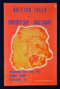 Scarce 1971 British Lions v Poverty bay – East Coast rugby programme – played on the 21st July