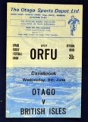 1977 British Lions v Otago rugby programme – played on 8th June with the Lions winning 12-7 – a very