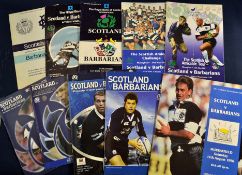 Collection of Barbarians v Scotland rugby programmes from 1970 onwards (10) to incl all played at