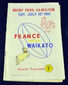 1961 France v Waikato Rugby Programme (A) – played at Rugby Park Hamilton with Waikato defeating