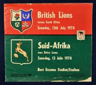 1974 British Lions v South Africa rugby programme – 3rd Test played at Port Elizabeth on 13th July