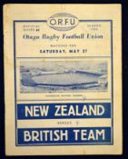 1950 British Lions v New Zealand rugby programme – 1st test match played on 27th May at Carisbrooke,