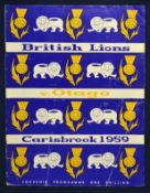 1959 British Lions v Otago rugby programme – played on the 4th July at Dunedin with Otago winning