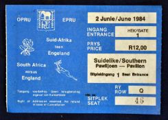 1984 South Africa v England rugby ticket- 1st Test played on 2nd June in Port Elizabeth with the