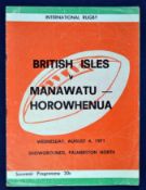 Scarce 1971 British Lions v Manawatu-Horowhenua rugby programme – played on the 4th August with