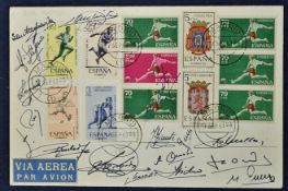 1963 Signed Real Madrid Postal Cover fully signed by the team in ink (16) players to incl Di