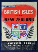 1971 British Lions v New Zealand rugby programme – 2nd Test played on the 10th July at Lancaster