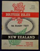 1959 British Lions v New Zealand rugby programme – 4th Test played at Auckland on the 19th September