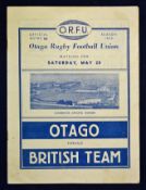 Rare 1950 British Lions v Otago rugby programme – played on the 19th May with Otago winning 23-3 –