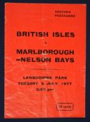 1977 British Lions v Marlborough – Nelson Bays rugby programme – played on 5th July with the Lions