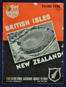 1959 British Lions v New Zealand rugby programme – 3rd Test played on the 29th August at