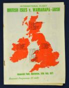 Scarce 1971 British Lions v Wairarapa – Bush rugby programme – played on the 14th July with the