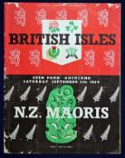 1959 British Lions v New Zealand Maori rugby programme – played on the 5th September in Auckland