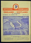 1947 England (Champions) v Scotland rugby programme - played on Saturday 15th March with England