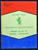 Scarce 1966 British Lions v Manawatu-Horowhenua rugby programme – played on the 27th July with the