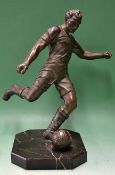Fine and large French Spelter Figure of a Football Player c. 1930s – the player is about to cross