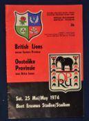 1974 British Lions v Eastern Province rugby programme – played on 25th May with the Lions winning