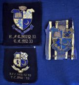 3 x Rugby Silver braid and embroidered college blazer pocket crests c. 1930s – each with the