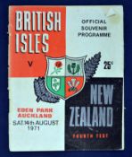 1971 British Lions v New Zealand rugby programme – 4th Test played on the 14th August at Eden Park