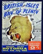 Scarce 1966 British Lions v Bay Plenty rugby programme – played on the 6th July with Lions drawing