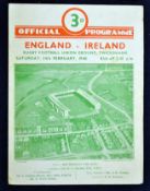 1948 England v Ireland rugby programme - played on Saturday 14th February - which saw highland