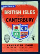 1971 British Lions v Canterbury rugby programme – played on the 19th June with the Lions 14-3 –