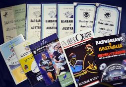 Collection of Barbarians v Australia rugby programmes from 1948 onwards (12) to incl 8 played at