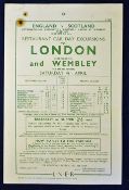 1936 England v Scotland Football Match Railway Flyer dated 04/04/36 at Wembley showing fares to
