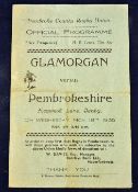 Rare 1936 Glamorgan v Pembrokeshire Rugby Programme - played at Tenby, a single folded sheet with