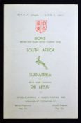 1962 British Lions v South Africa rugby programme – 3rd Test played at Newlands Cape Town with South