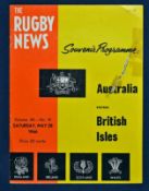 Scarce 1966 British Lions v Australia rugby programme – 1st Test match played on the 28th May in