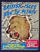 1971 British Lions v Bay of Plenty rugby programme – played on the 10th August with Lions winning