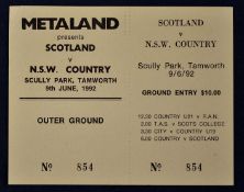 1992 Scotland v New South Wales Country XV rugby ticket - complete with stub - played at Scully