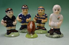 Collection of Continental ceramic rugby condiments - to include 4x rugby players salts and pepper,