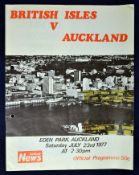 1977 British Lions v Auckland rugby programme – played on 23rd July with the Lions winning 34-15 –