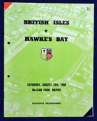 1966 British Lions v Hawke’s Bay rugby programme – played on the 20th August with Lions drawing 11-