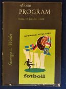1958 World Cup Football Programme Sweden v Wales 15 June 1958 in Stockholm has 90 pages. Wear to