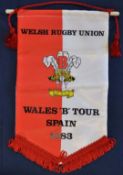 1983 Wales “B” Rugby Tour to Spain official pennant - overall 10.5 x 6” max