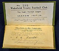 Scarce 1937-38 Wakefield Trinity Rugby League Football Club members season ticket/fixture