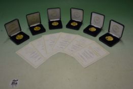 Rare set of 6x England Rugby World Cup Winners commemorative 22ct gold plated medallions - “