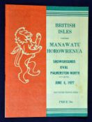 1977 British Lions v Manawatu Horowhenua rugby programme – played on 4th June with the Lions winning