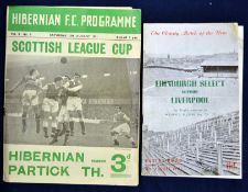 1951 Edinburgh Select v Liverpool Football Programme at Easter Road, plus Hibernian v Partick