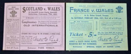 2x 1931 Wales Rugby International Championship season match tickets for both their home games to